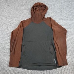 Melanzana Micro Grid Hoodie Mens Large Brown Fleece Pullover Thermal Hiking